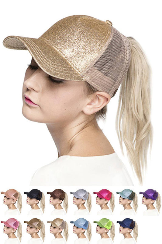 C.C Glitter Ponytail Mesh Back Baseball Cap