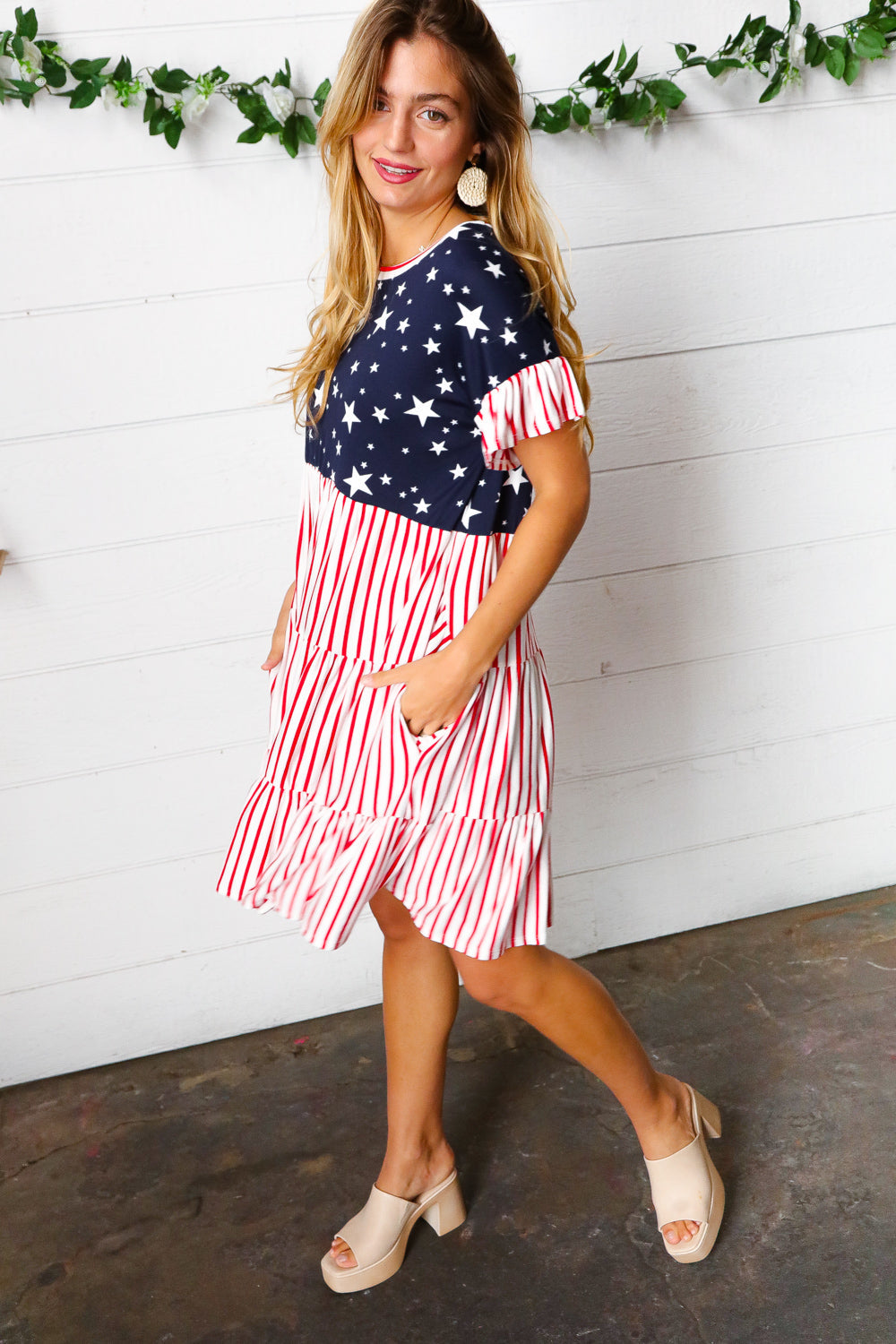 American Flag Yoke Tiered Color Block Swing Dress