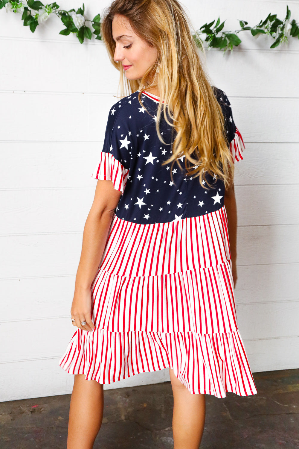 American Flag Yoke Tiered Color Block Swing Dress