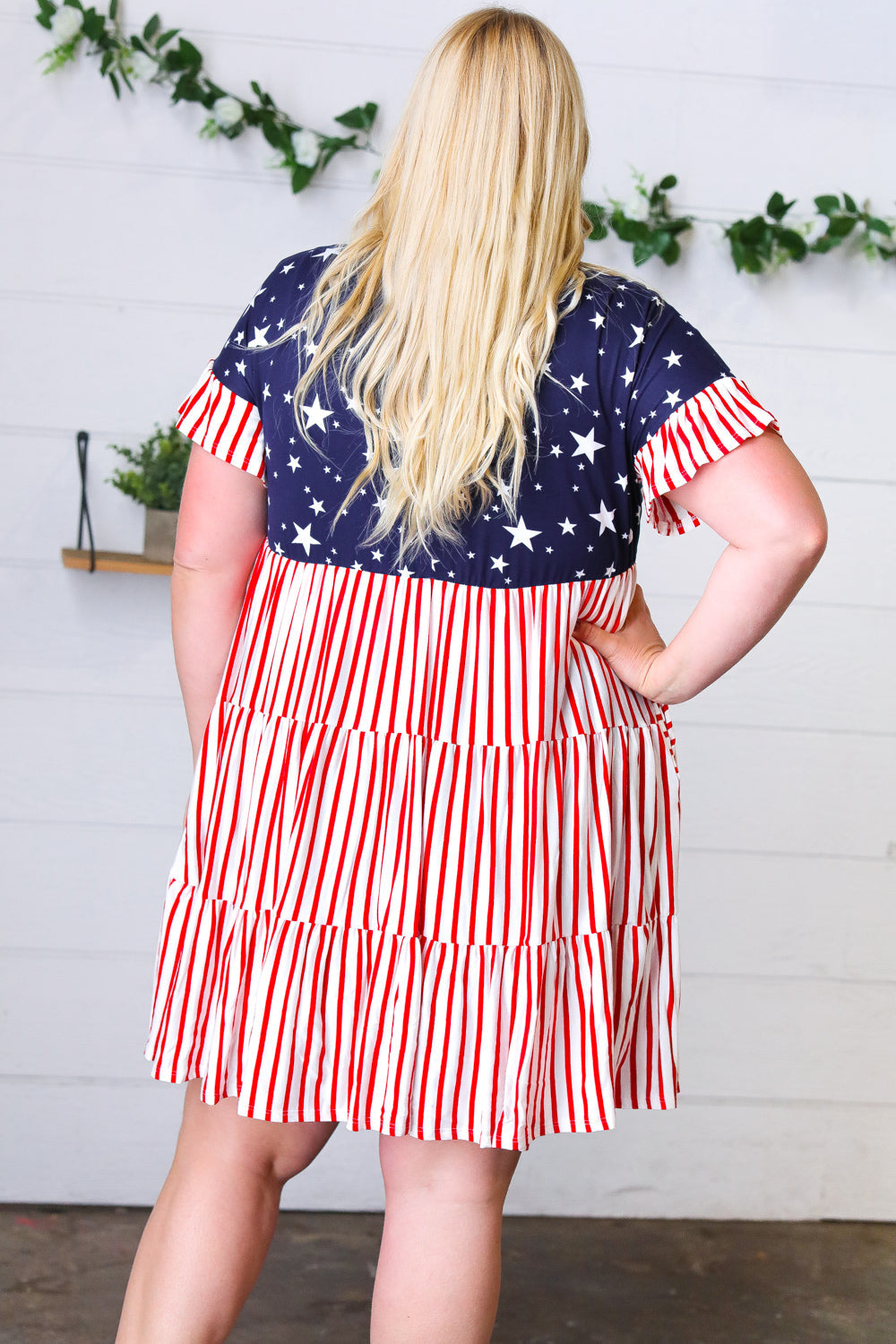 American Flag Yoke Tiered Color Block Swing Dress