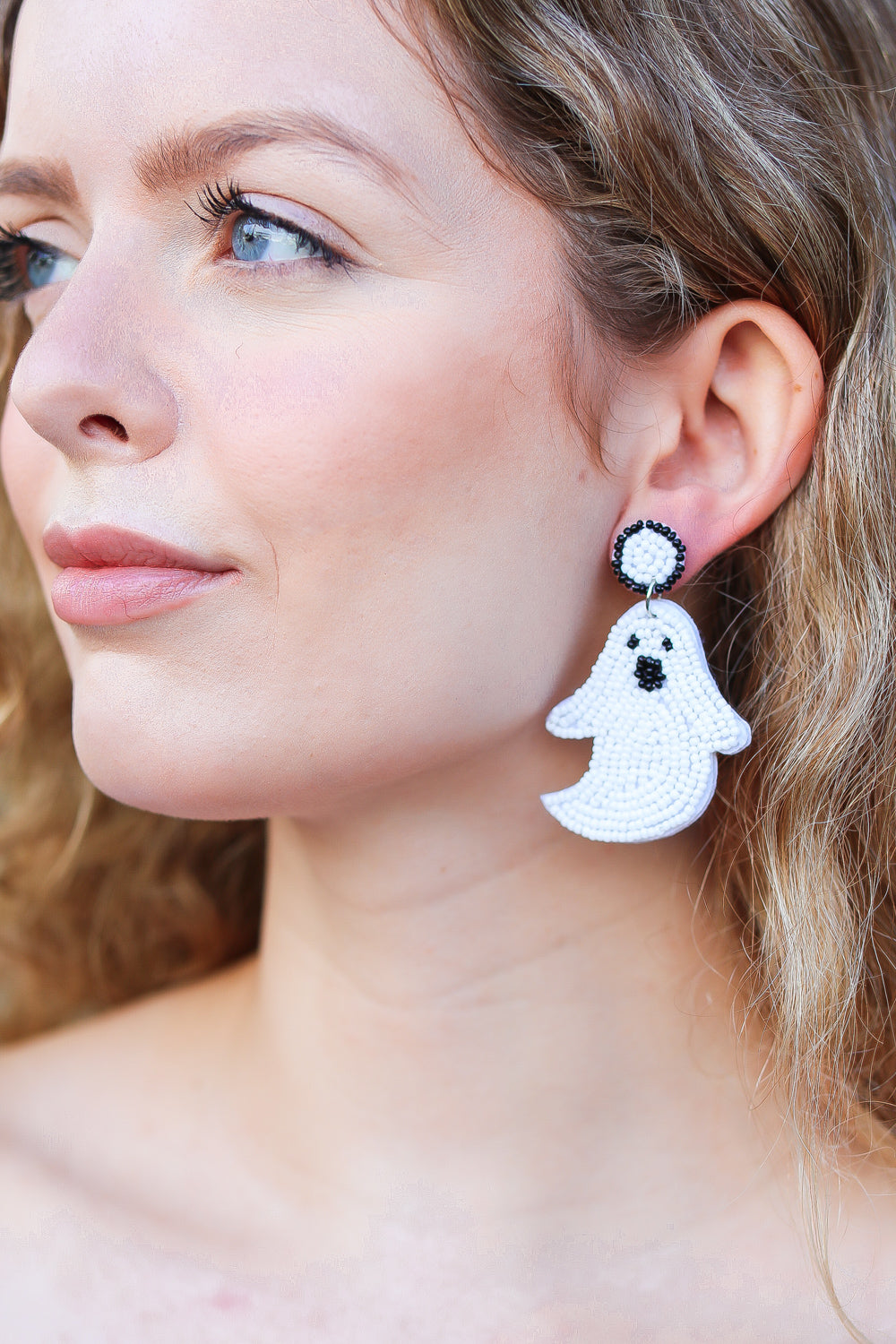 Halloween Beaded Ghost Dangle Earrings