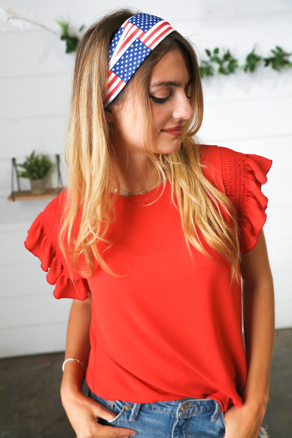 USA Flag Stretchy Knit Twist Headband