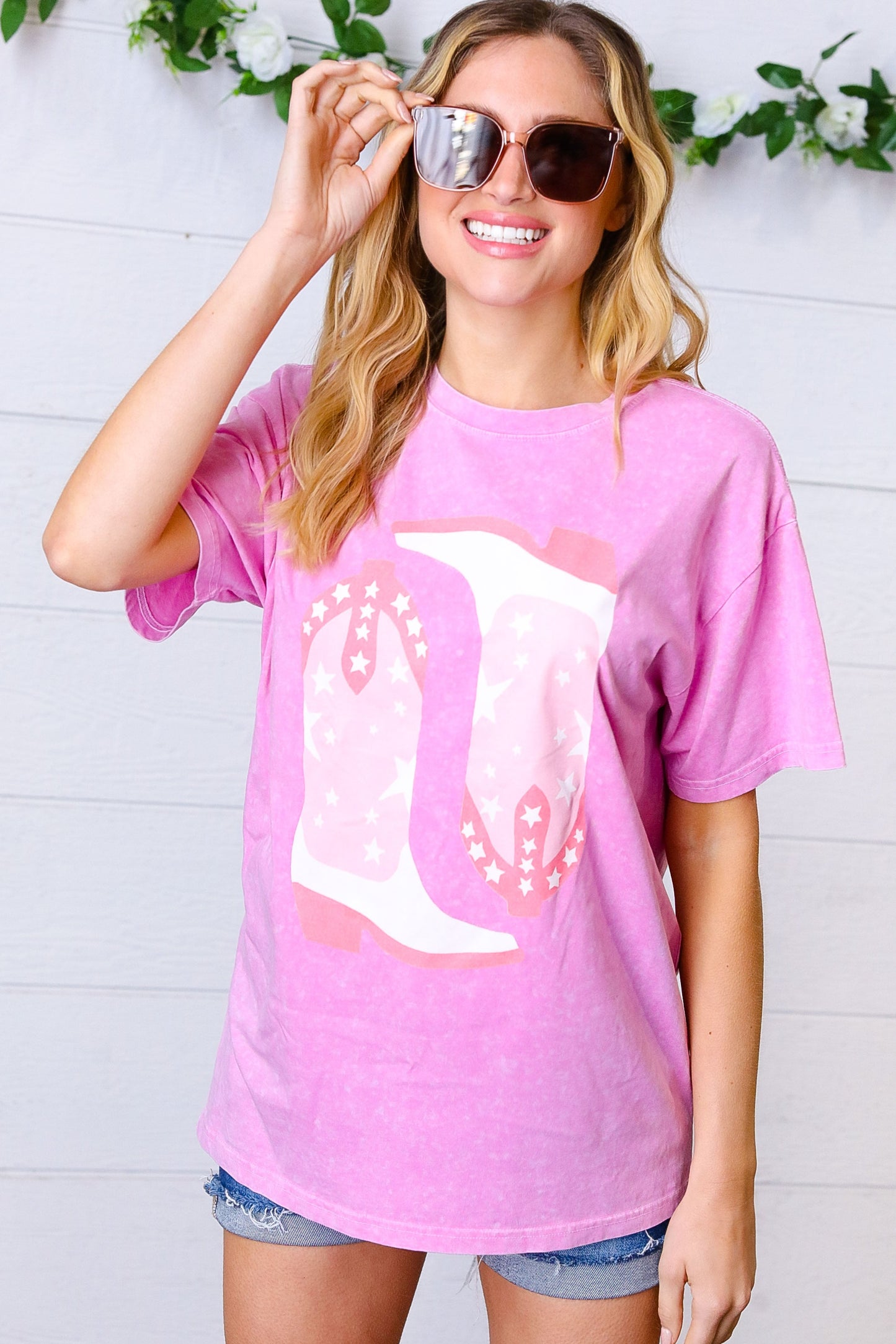 Hot Pink 'Cowboy Boots" Graphic Tee