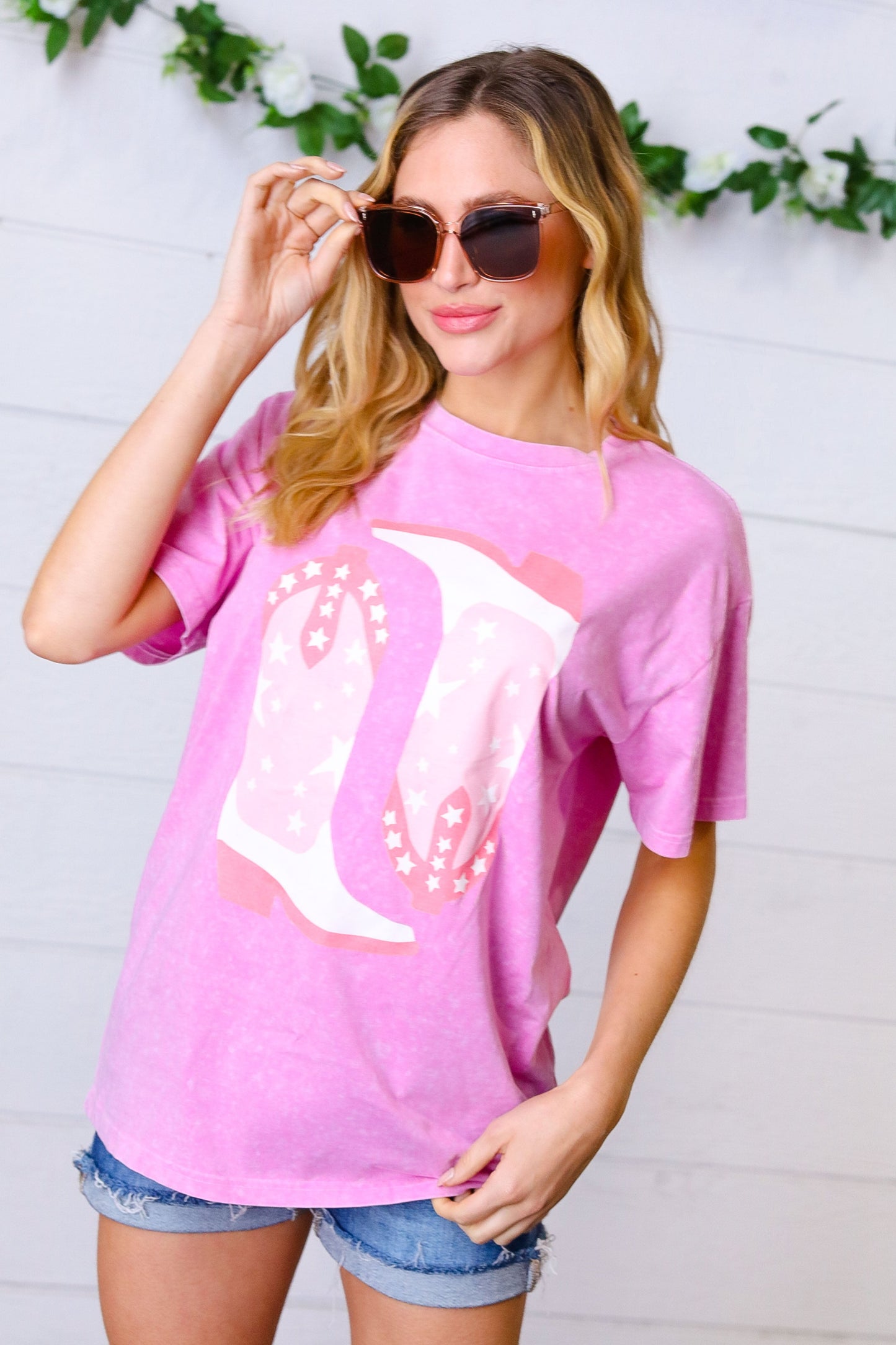 Hot Pink 'Cowboy Boots" Graphic Tee