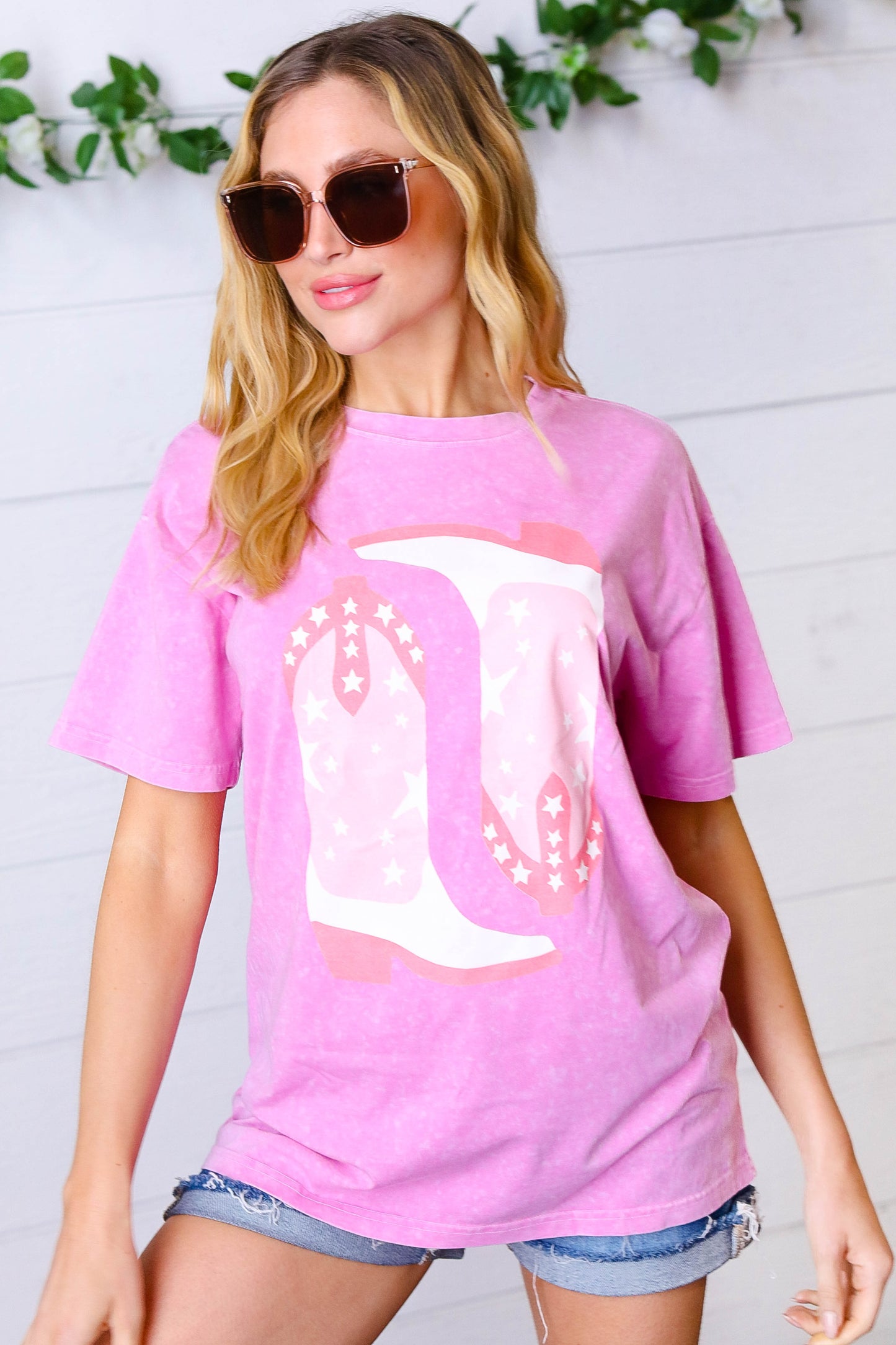 Hot Pink 'Cowboy Boots" Graphic Tee