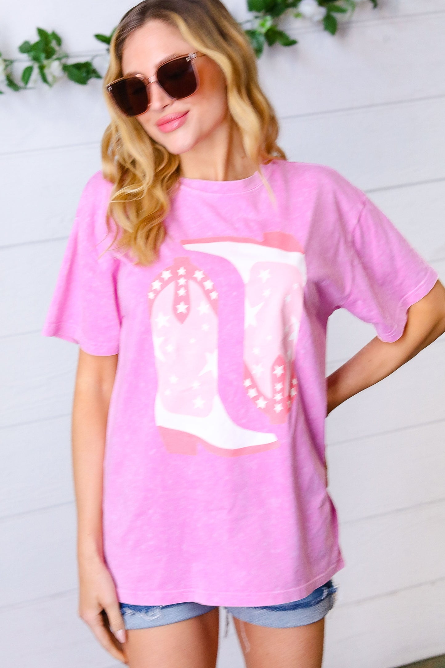 Hot Pink 'Cowboy Boots" Graphic Tee