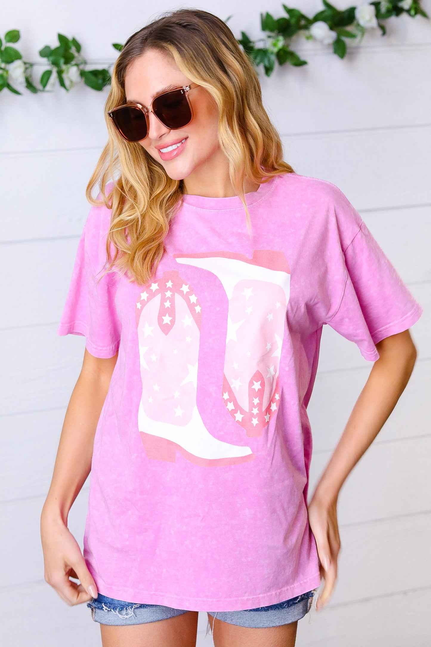 Hot Pink 'Cowboy Boots" Graphic Tee
