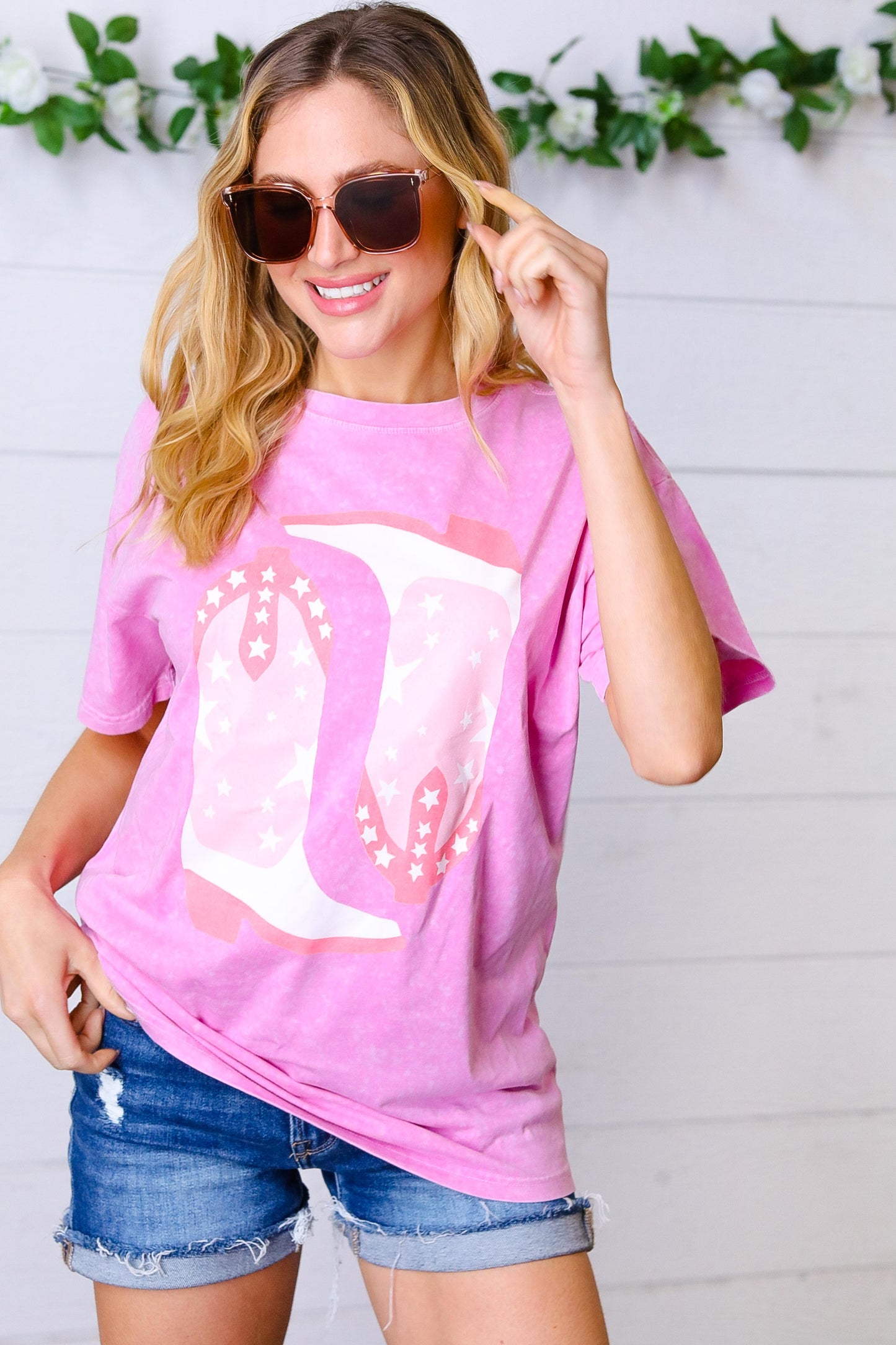 Hot Pink 'Cowboy Boots" Graphic Tee