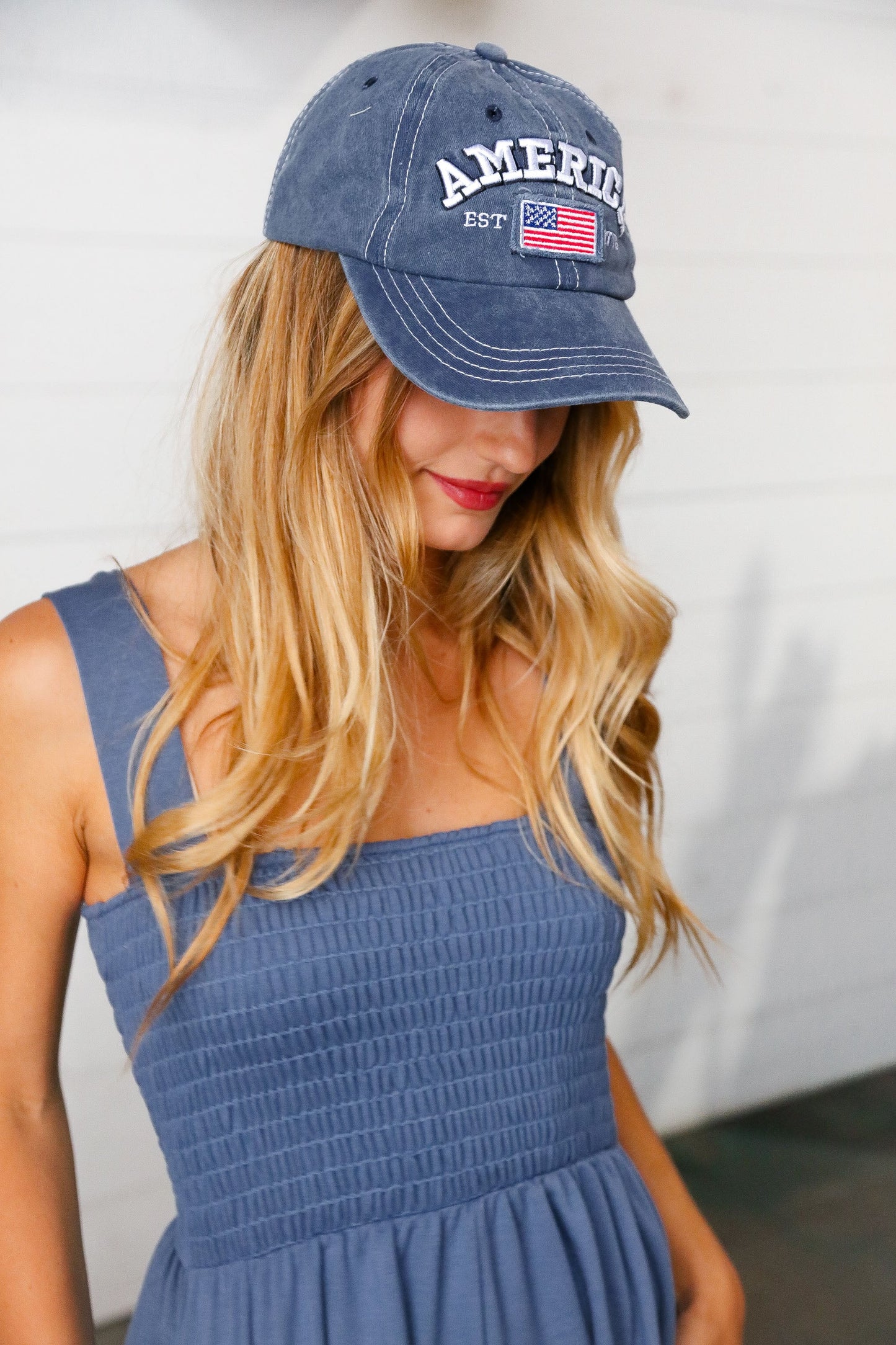 Blue Cotton "USA" Adjustable Baseball Cap
