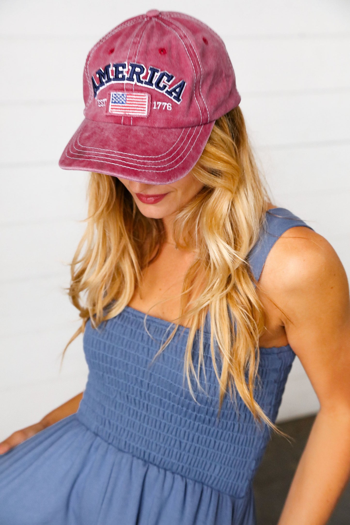 Burgundy Cotton "USA" Adjustable Baseball Cap