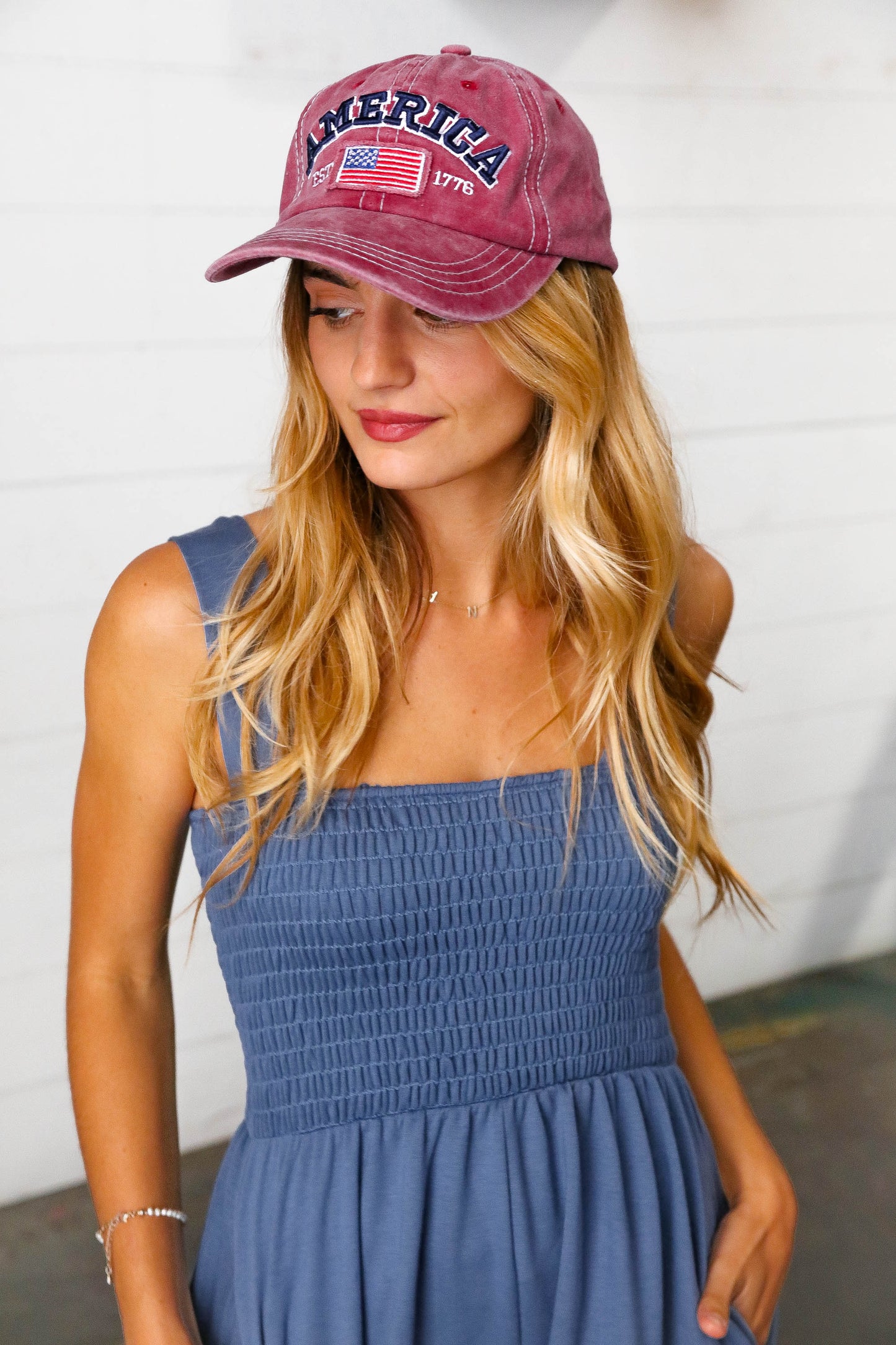 Burgundy Cotton "USA" Adjustable Baseball Cap