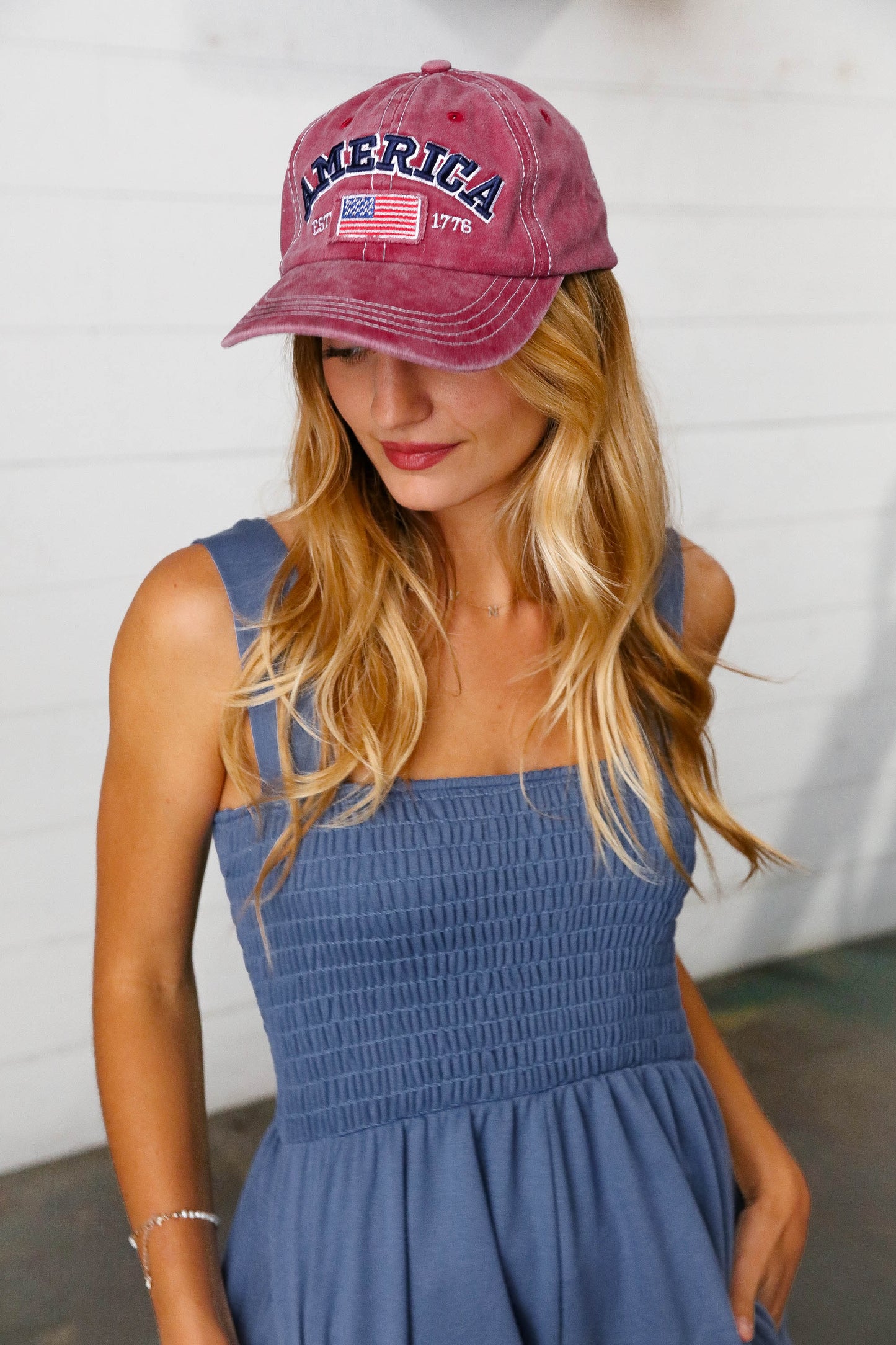 Burgundy Cotton "USA" Adjustable Baseball Cap