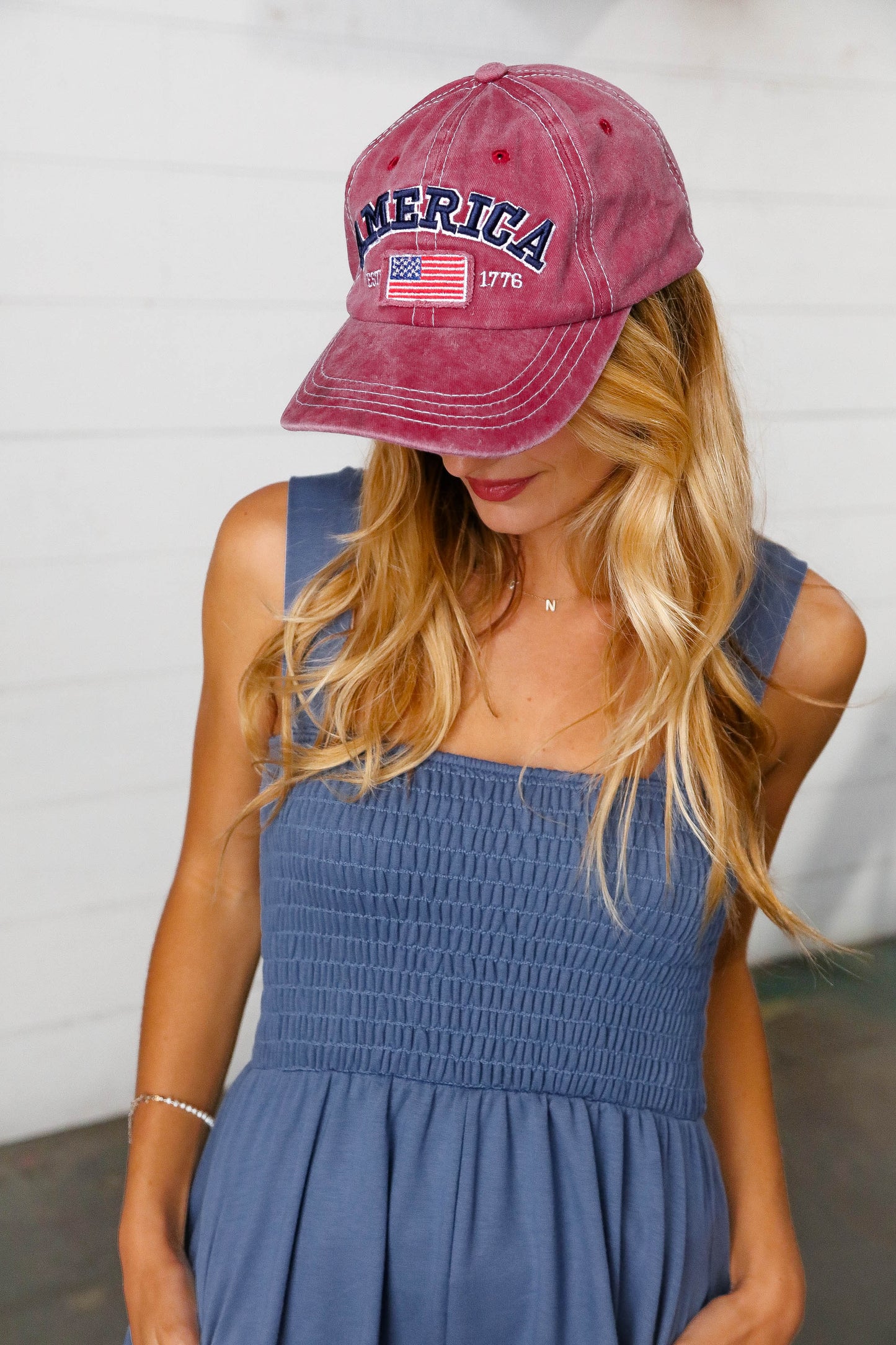 Burgundy Cotton "USA" Adjustable Baseball Cap
