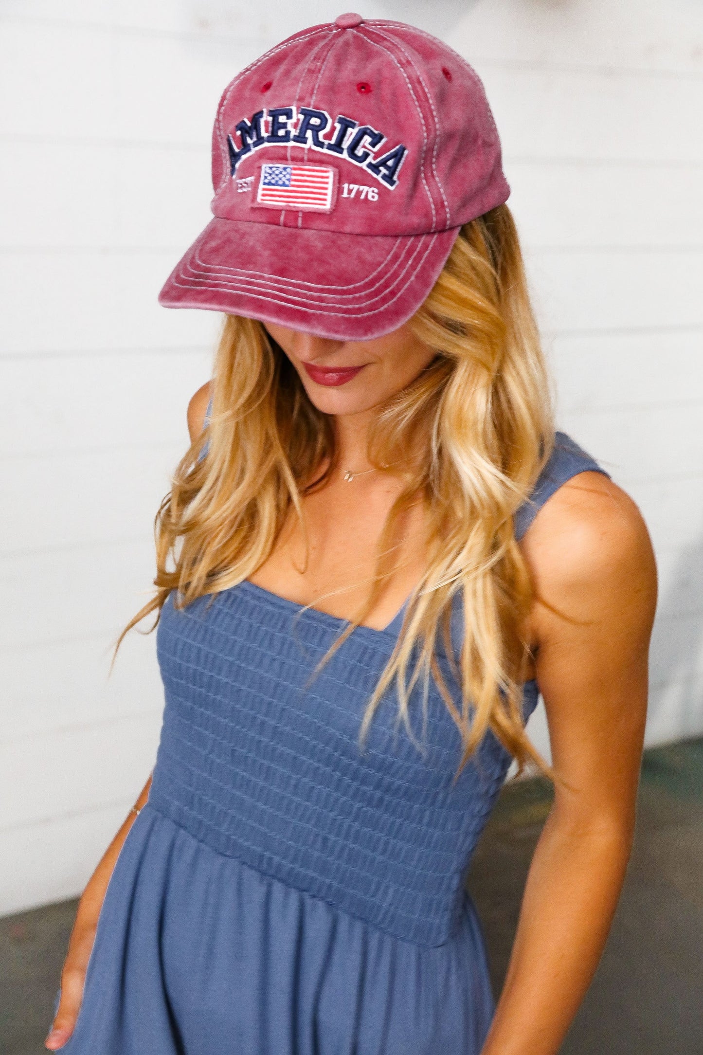 Burgundy Cotton "USA" Adjustable Baseball Cap