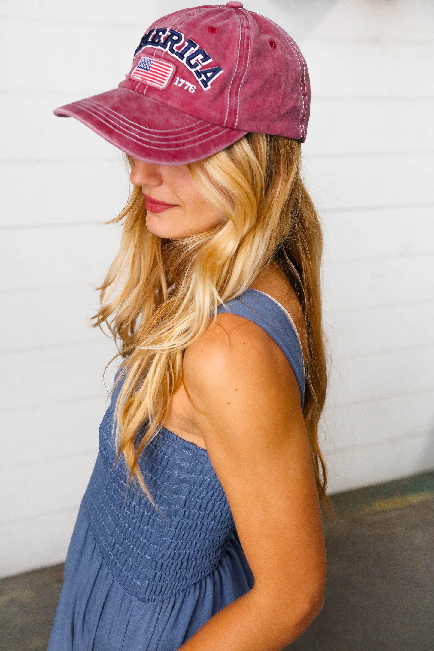 Burgundy Cotton "USA" Adjustable Baseball Cap