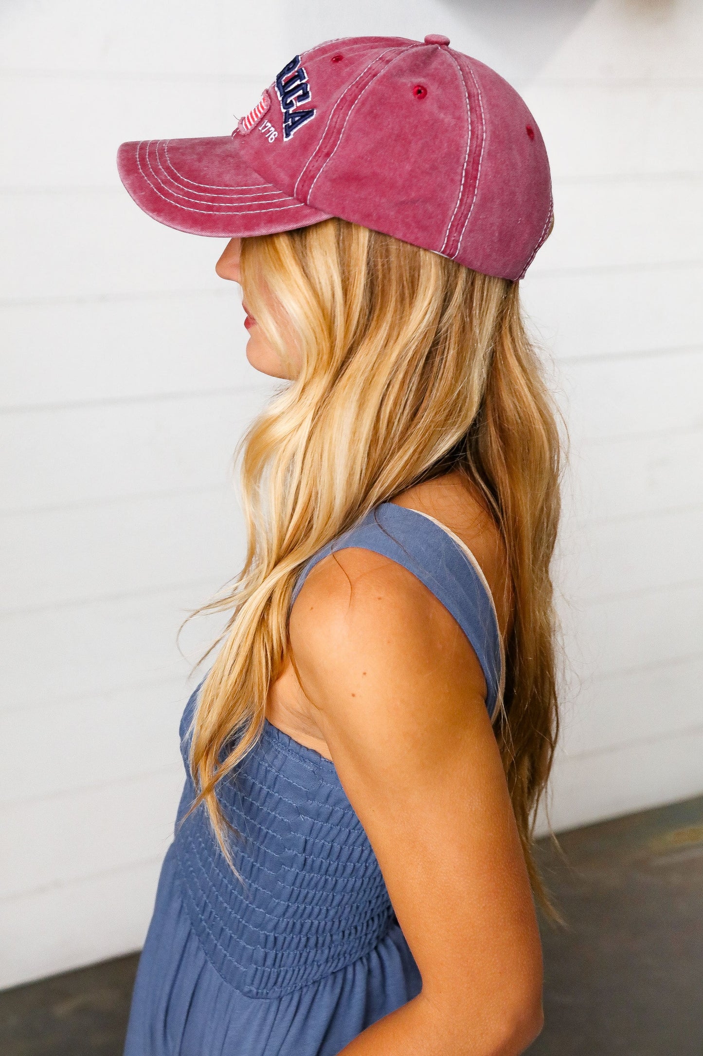 Burgundy Cotton "USA" Adjustable Baseball Cap