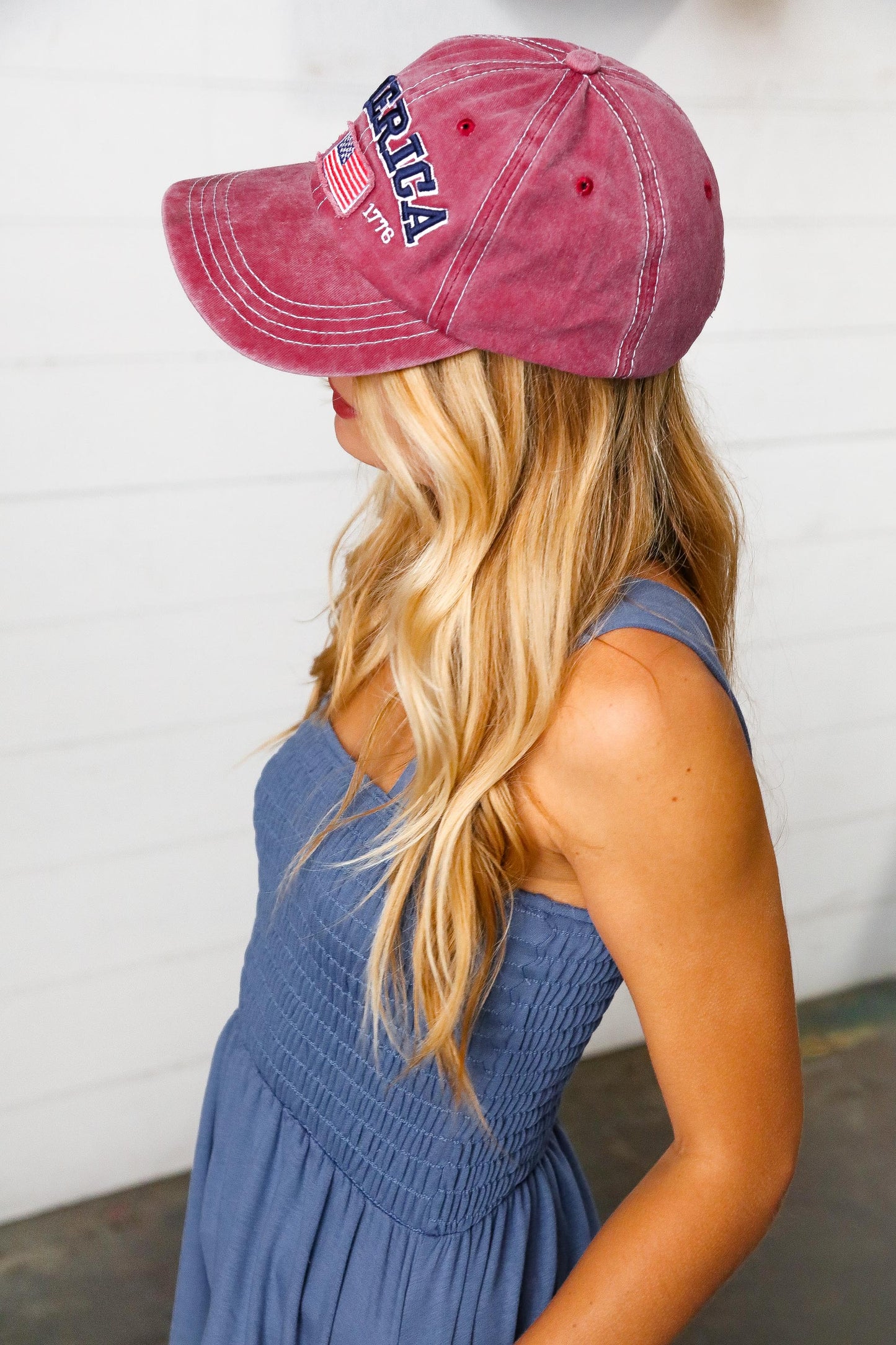 Burgundy Cotton "USA" Adjustable Baseball Cap
