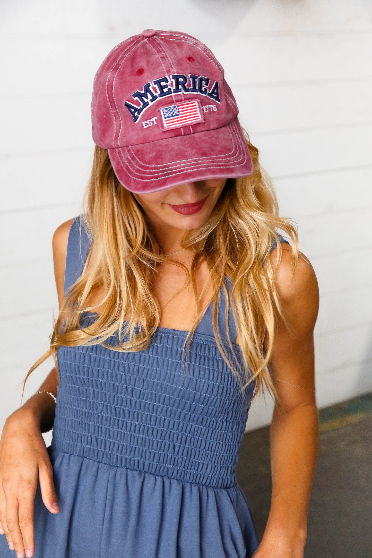 Burgundy Cotton "USA" Adjustable Baseball Cap