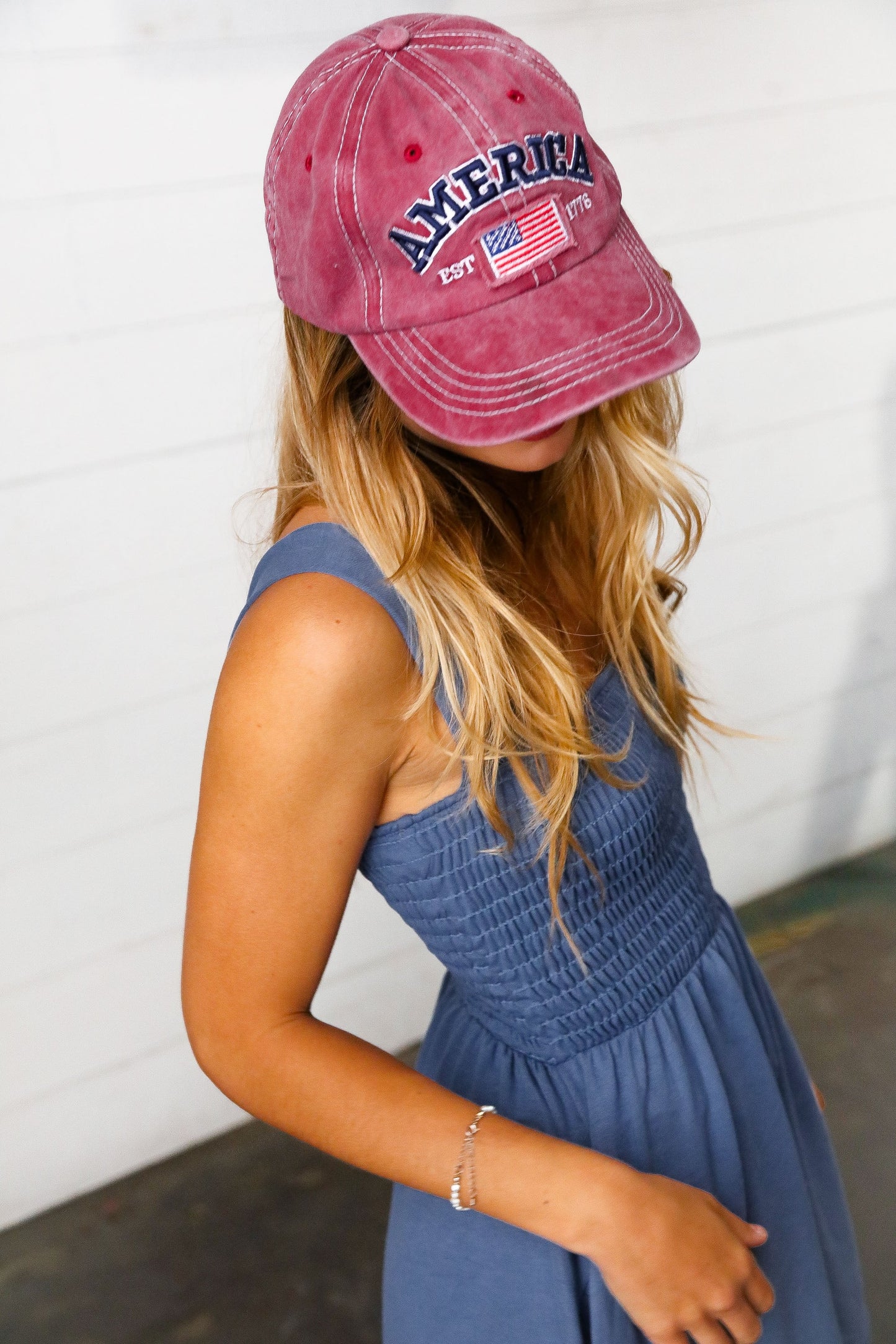 Burgundy Cotton "USA" Adjustable Baseball Cap