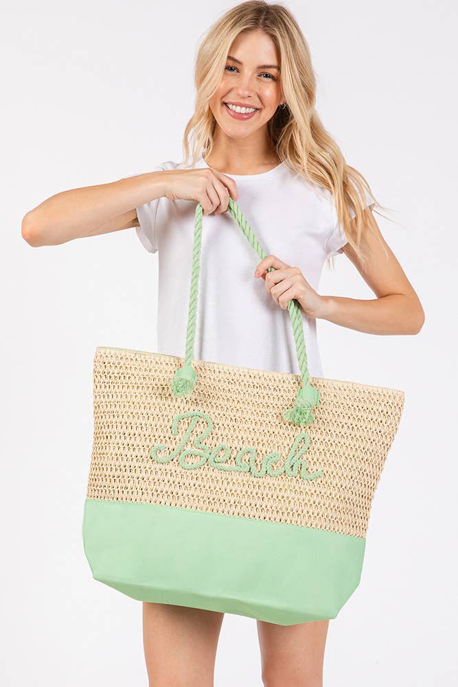 BEACH Letter Color Sewn Rope and Crochet Strap Bag
