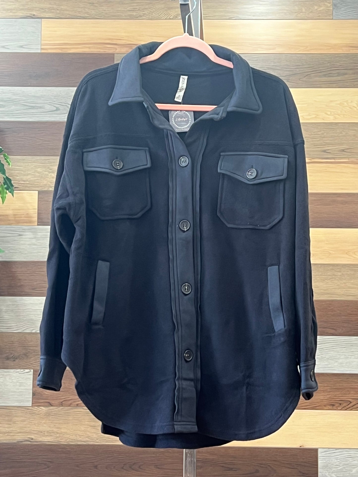 OVERSIZED FLEECE SHACKET BLACK