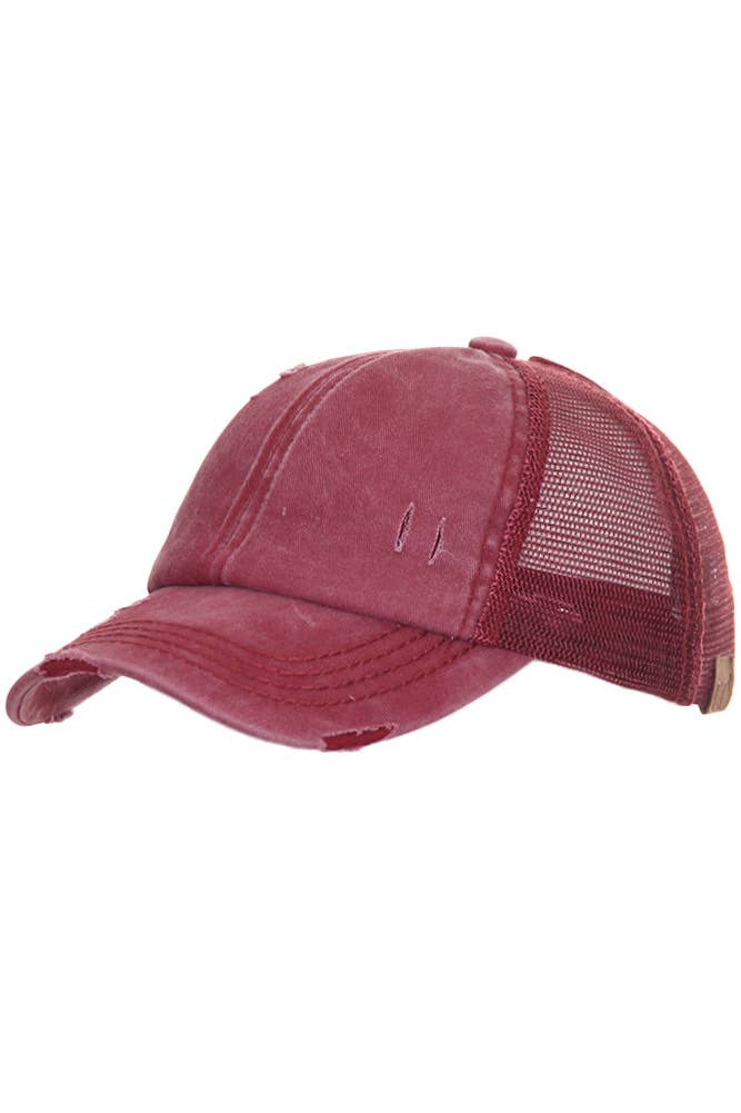 CC Distressed Ponytail Messy Bun Cap