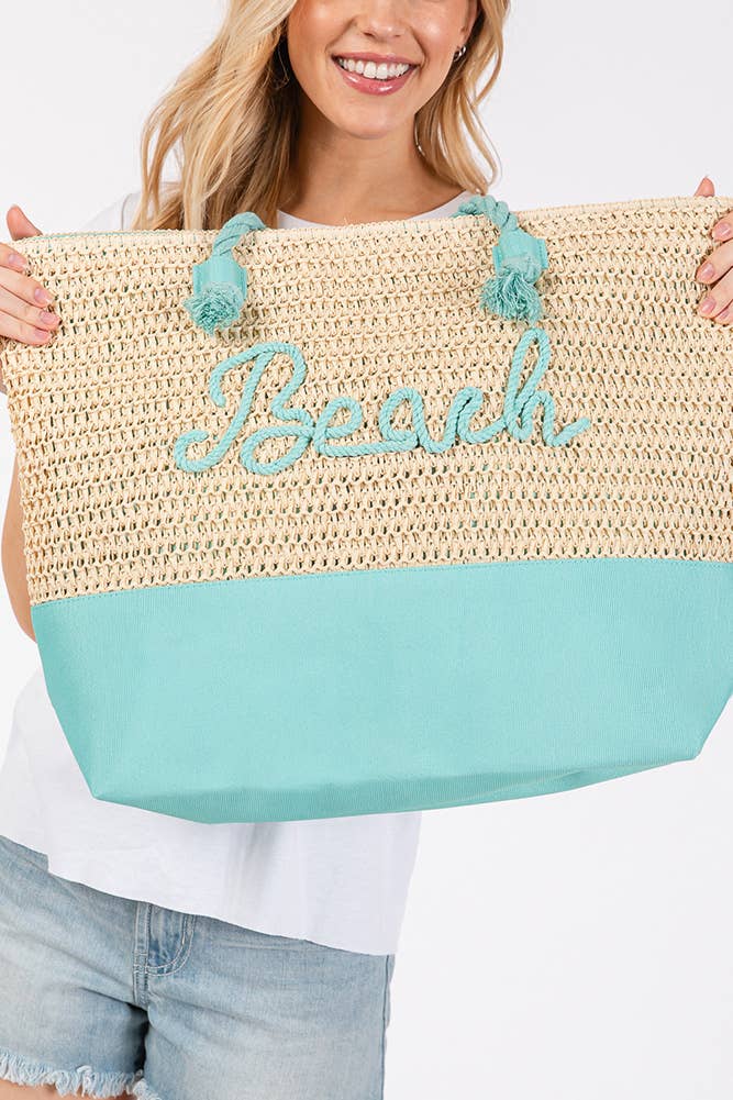BEACH Letter Color Sewn Rope and Crochet Strap Bag