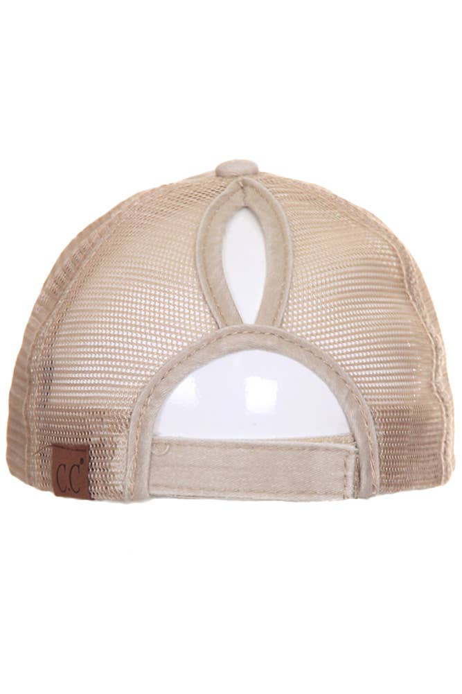 CC Distressed Ponytail Messy Bun Cap