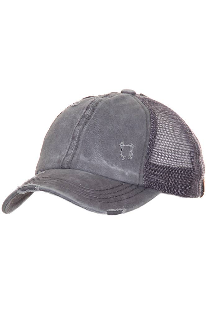CC Distressed Ponytail Messy Bun Cap