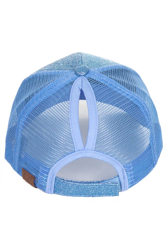 C.C Glitter Ponytail Mesh Back Baseball Cap