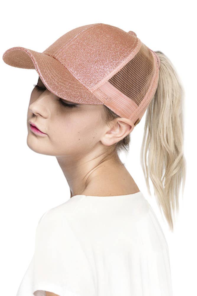 C.C Glitter Ponytail Mesh Back Baseball Cap