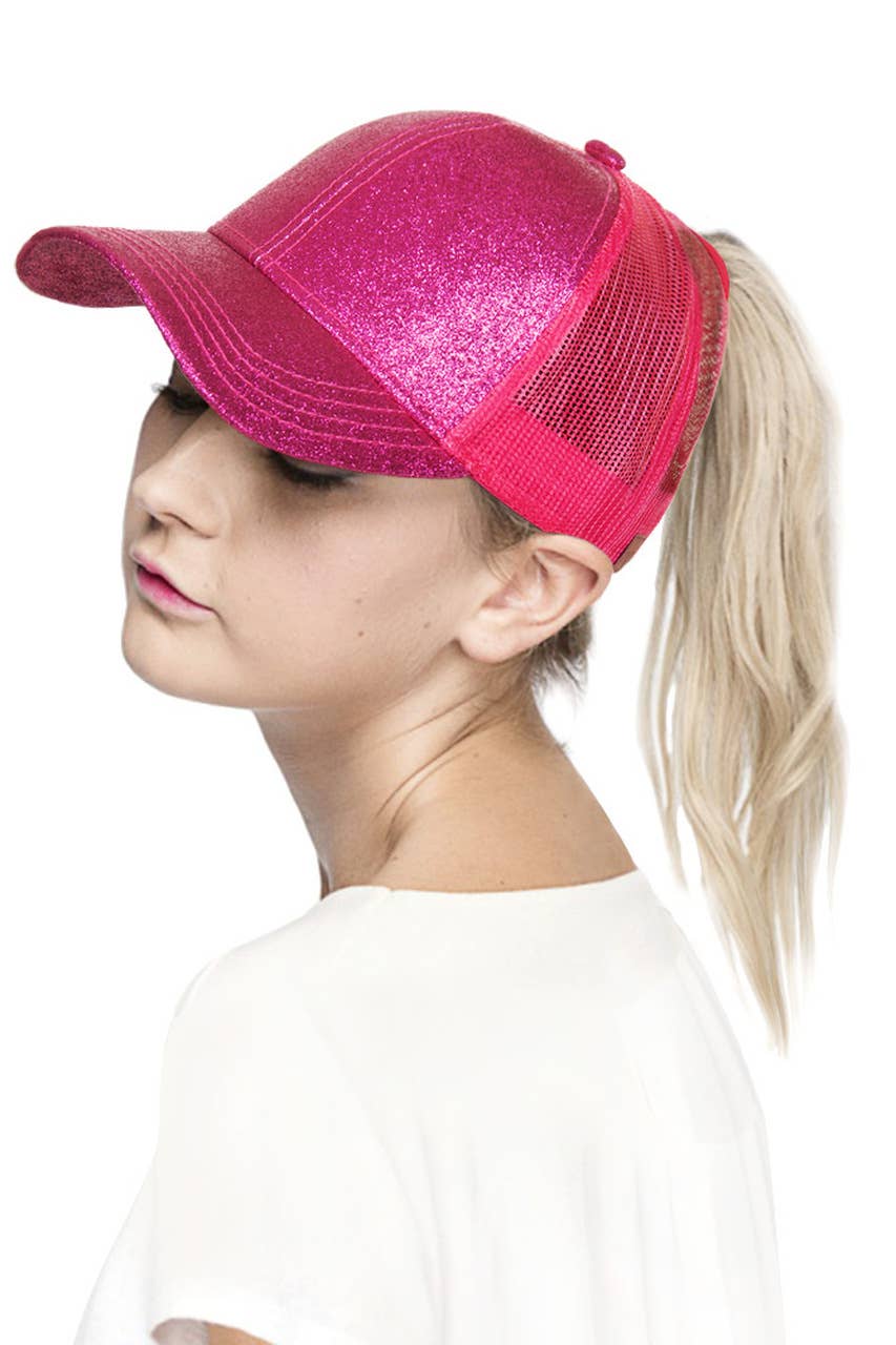 C.C Glitter Ponytail Mesh Back Baseball Cap