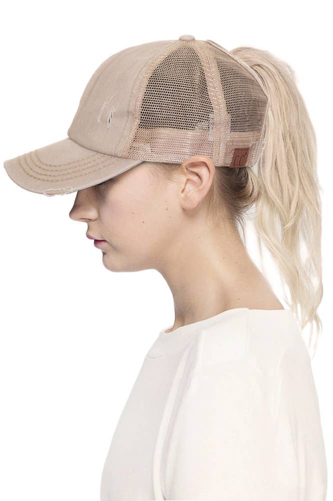 CC Distressed Ponytail Messy Bun Cap