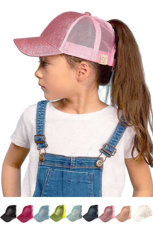 C.C Kids Glitter Fabric With Mesh Pony Cap