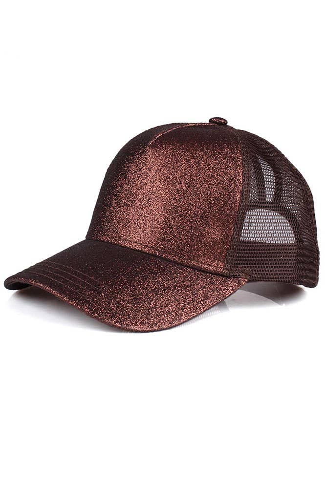 C.C Glitter Ponytail Mesh Back Baseball Cap