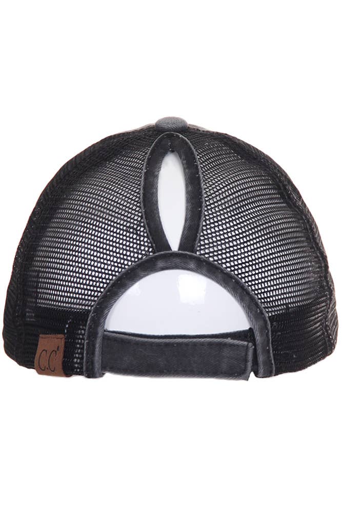 CC Distressed Ponytail Messy Bun Cap