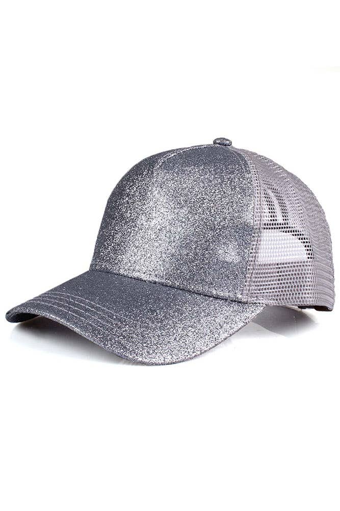 C.C Glitter Ponytail Mesh Back Baseball Cap