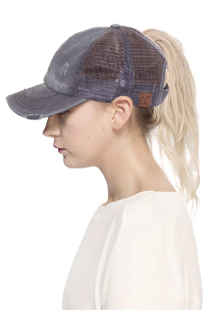 CC Distressed Ponytail Messy Bun Cap