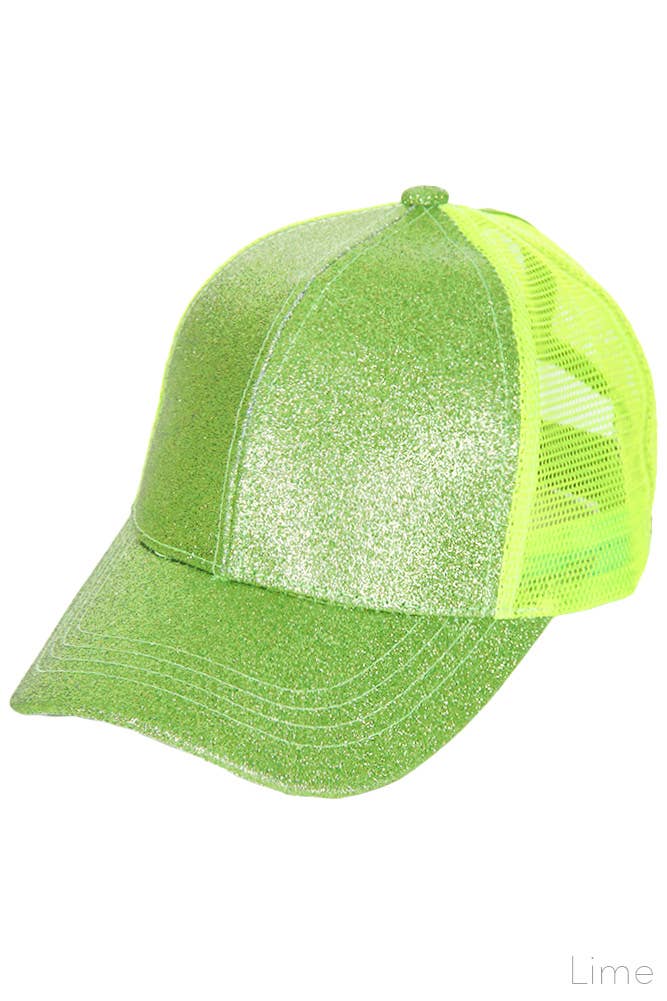 C.C Glitter Ponytail Mesh Back Baseball Cap
