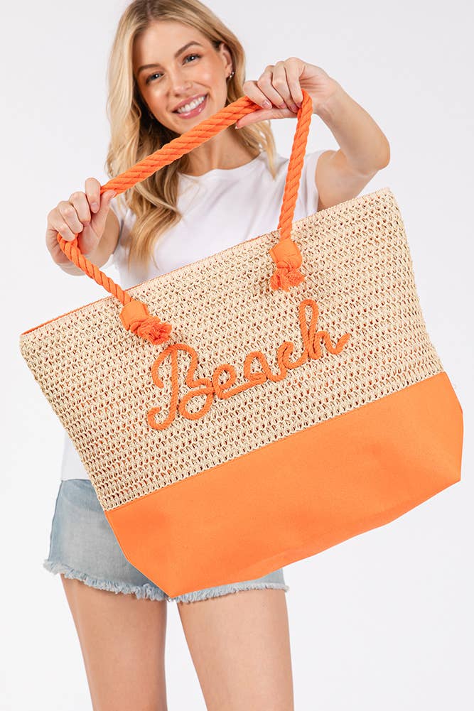 BEACH Letter Color Sewn Rope and Crochet Strap Bag