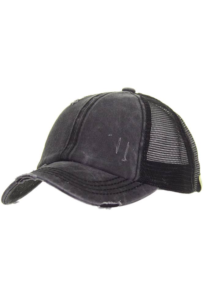 CC Distressed Ponytail Messy Bun Cap