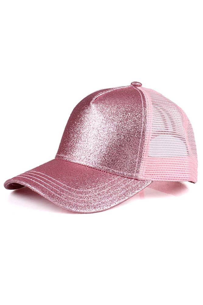 C.C Glitter Ponytail Mesh Back Baseball Cap