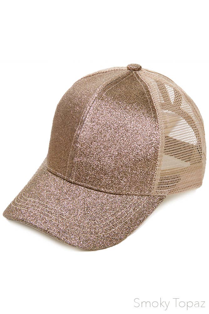 C.C Glitter Ponytail Mesh Back Baseball Cap