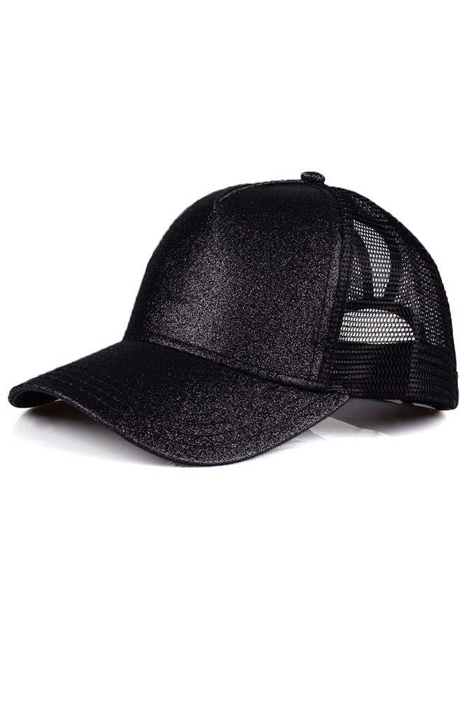 C.C Glitter Ponytail Mesh Back Baseball Cap