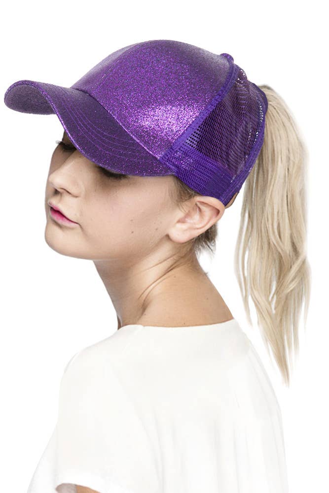 C.C Glitter Ponytail Mesh Back Baseball Cap