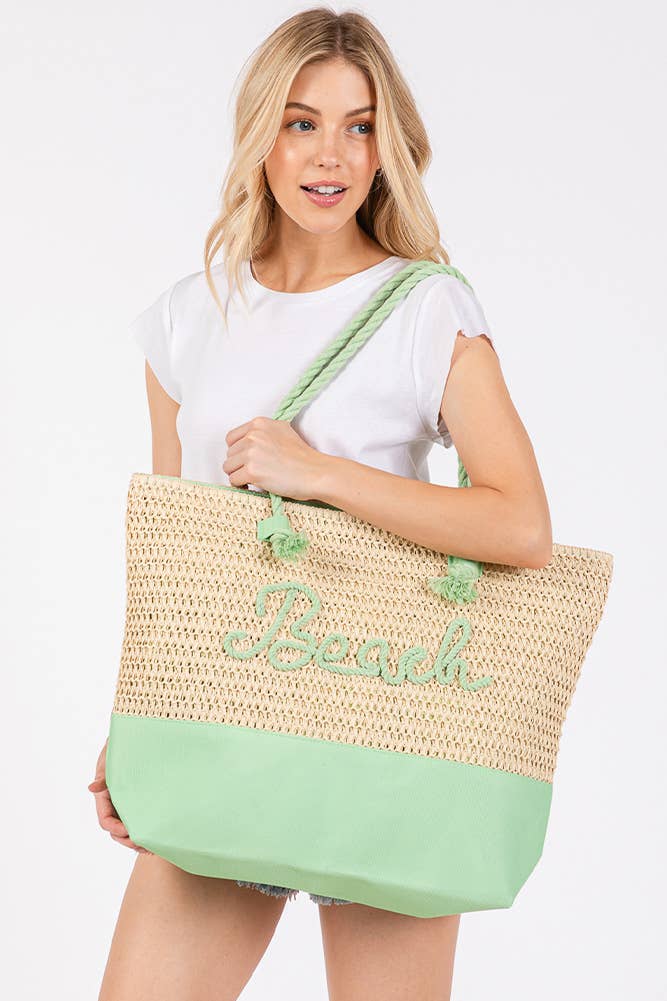 BEACH Letter Color Sewn Rope and Crochet Strap Bag