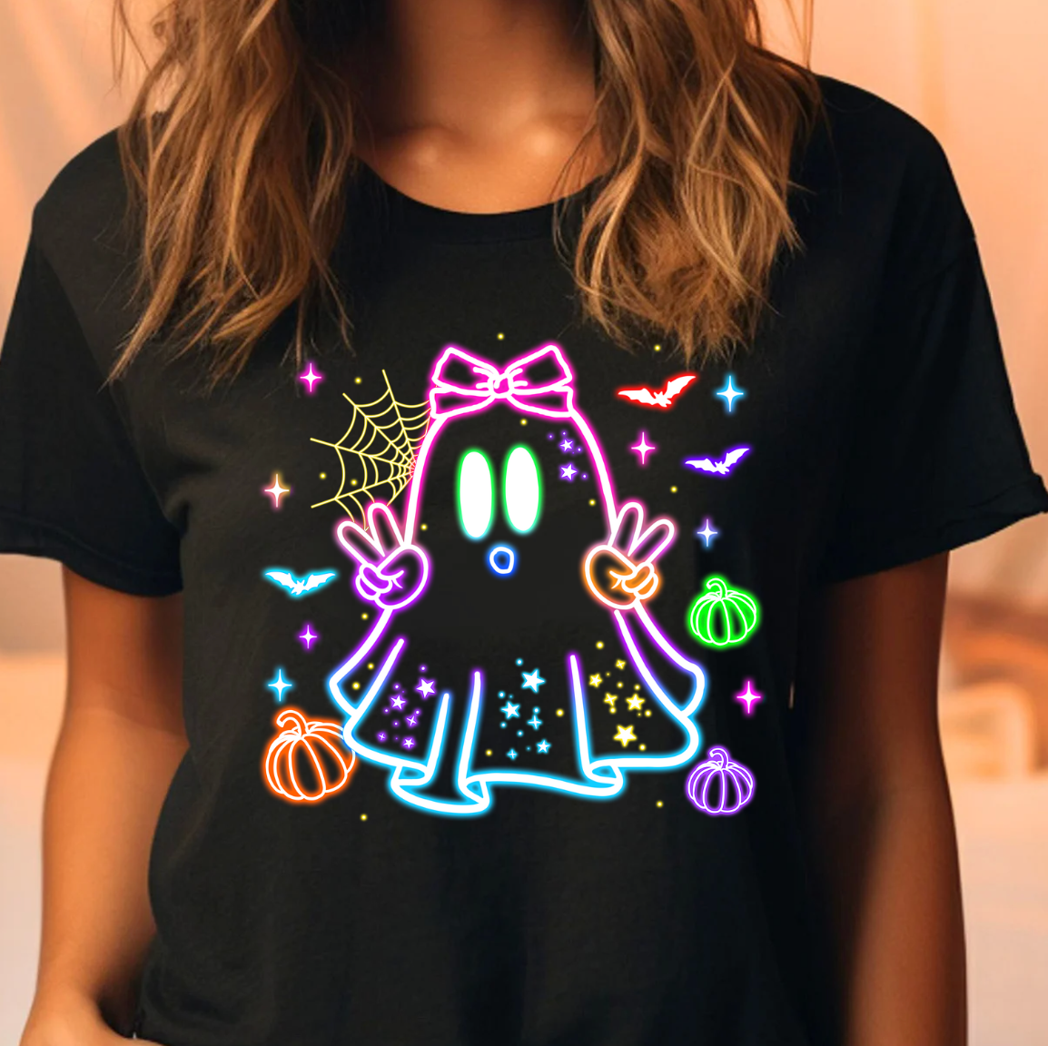 Cute Colorful Neon Boo Ghost Tee