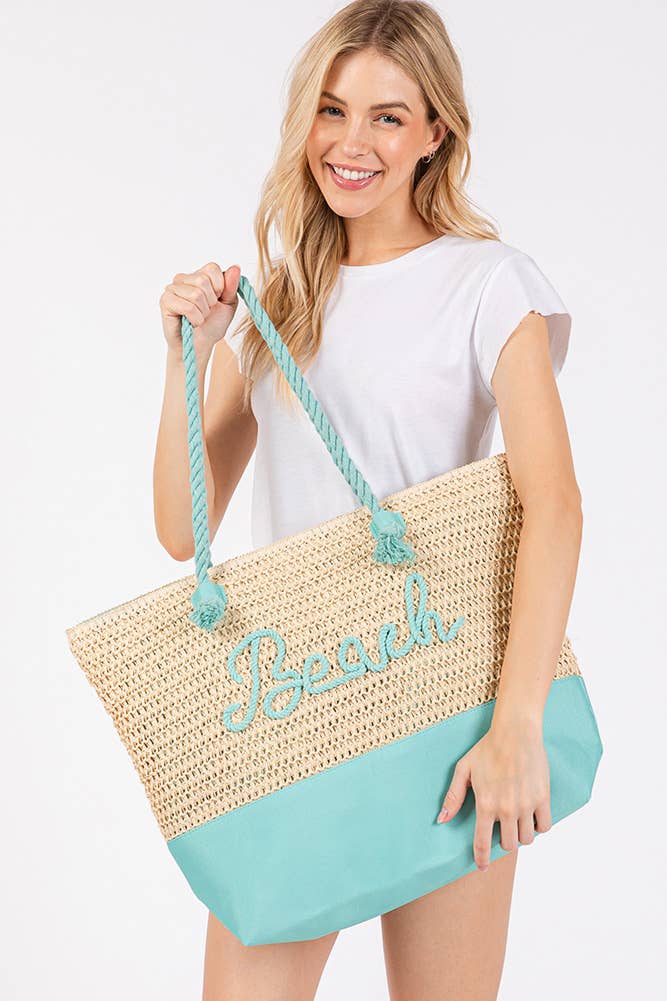 BEACH Letter Color Sewn Rope and Crochet Strap Bag