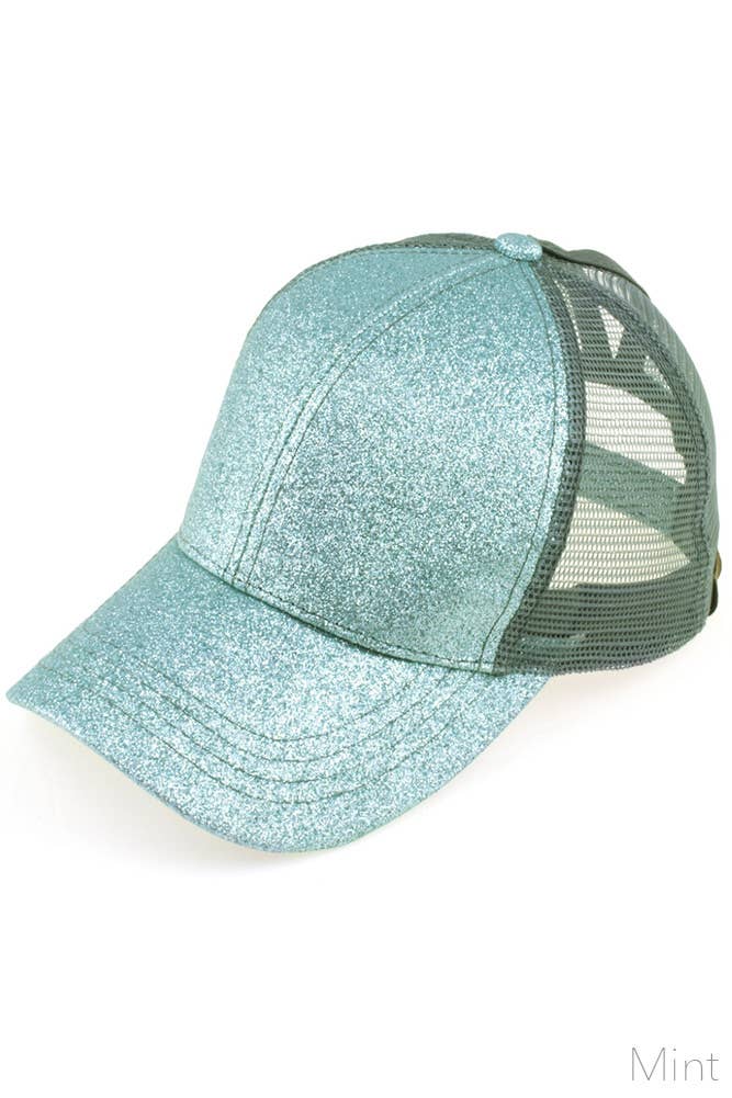 C.C Glitter Ponytail Mesh Back Baseball Cap