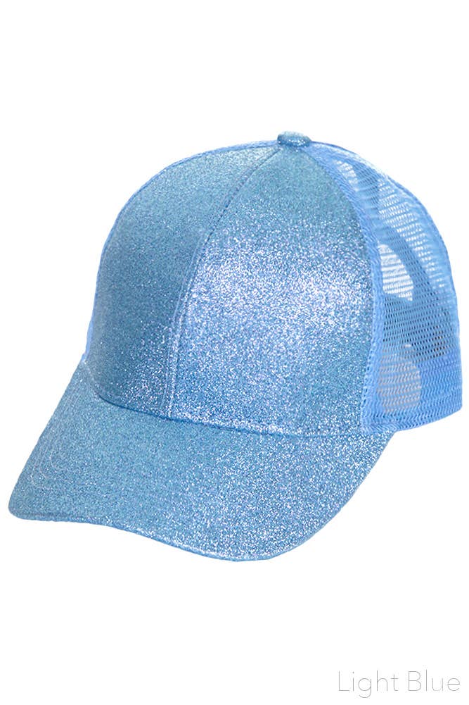 C.C Glitter Ponytail Mesh Back Baseball Cap